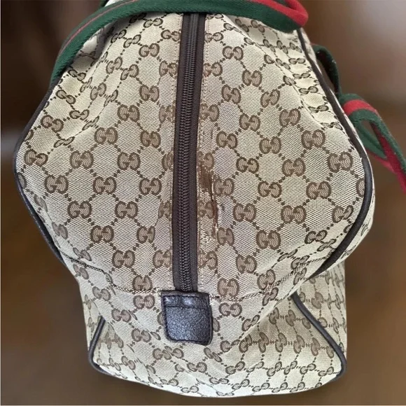 Gucci Beige Canvas Monogram Bag with Green and Red Straps - Picture 3 of 7